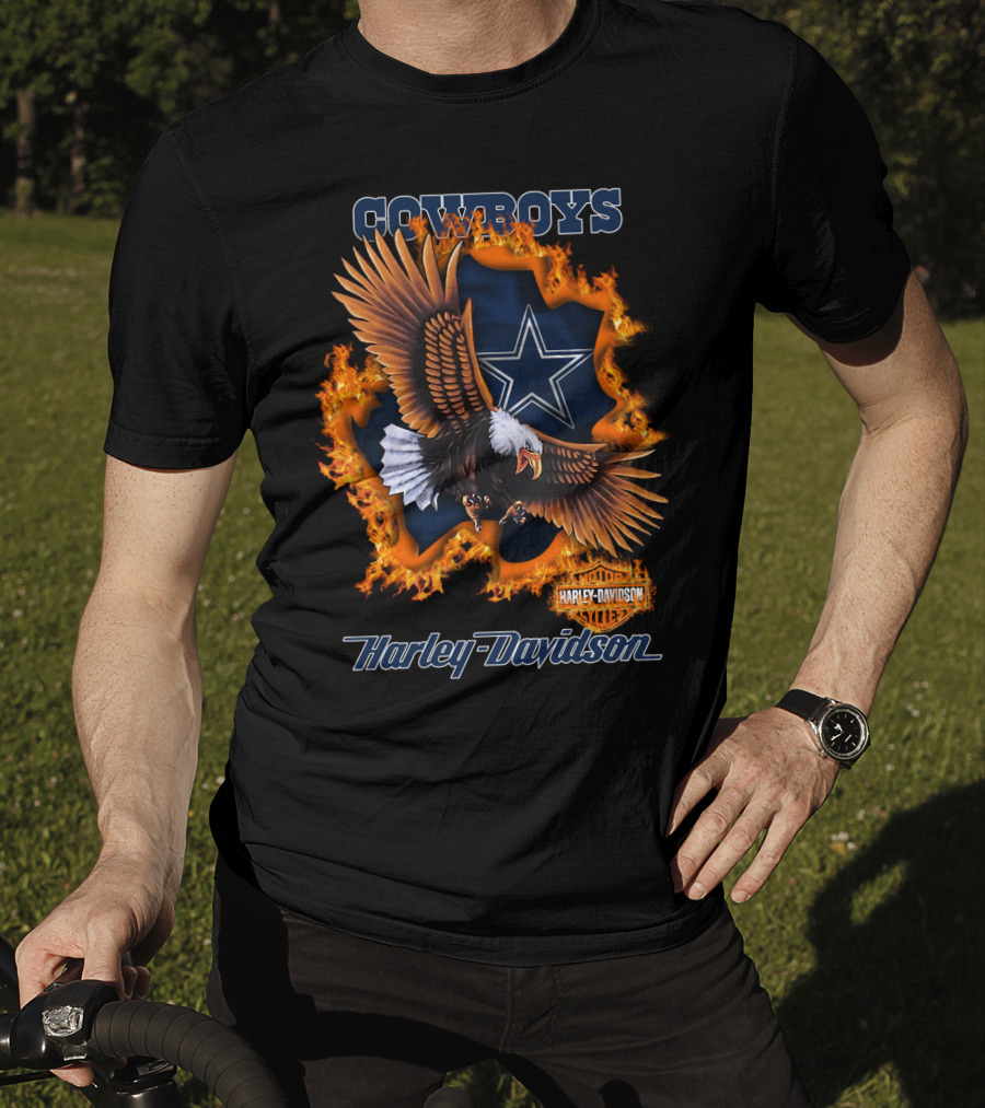 Cowboys Harley Davidson Eagle With Star And Flames T-Shirt