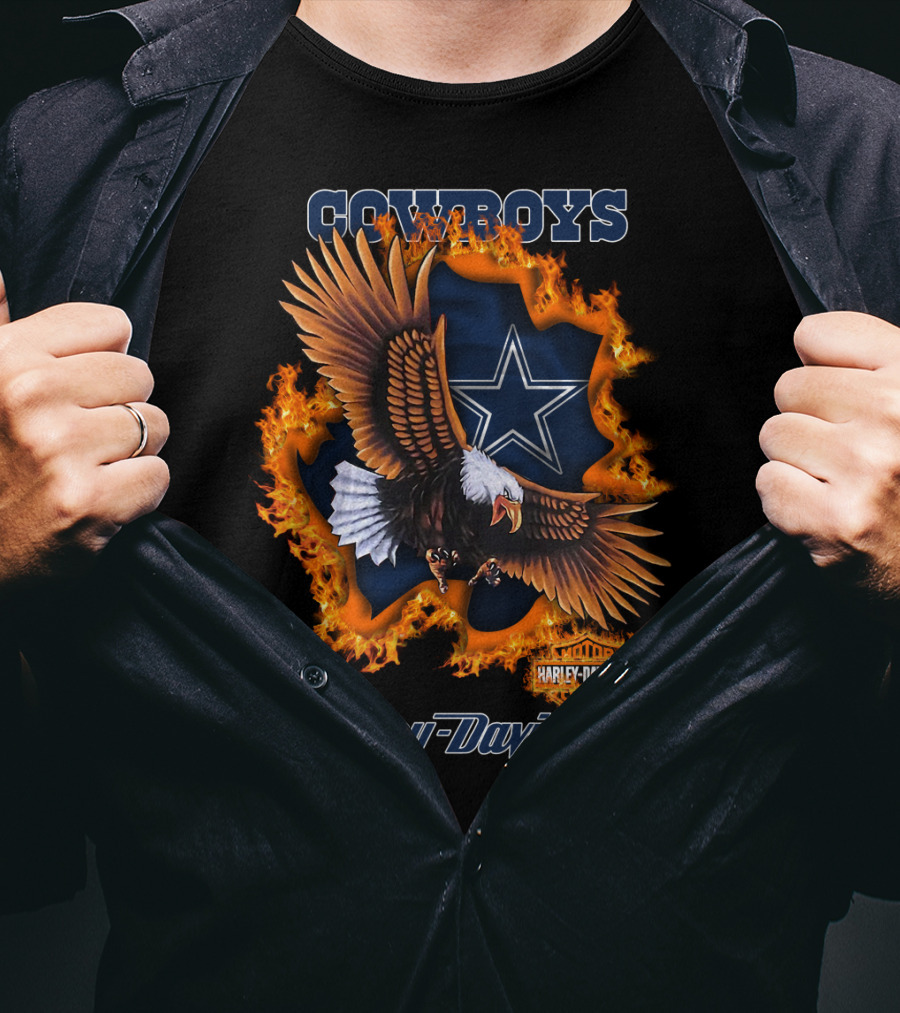 Cowboys Harley Davidson Eagle With Star And Flames T-Shirt