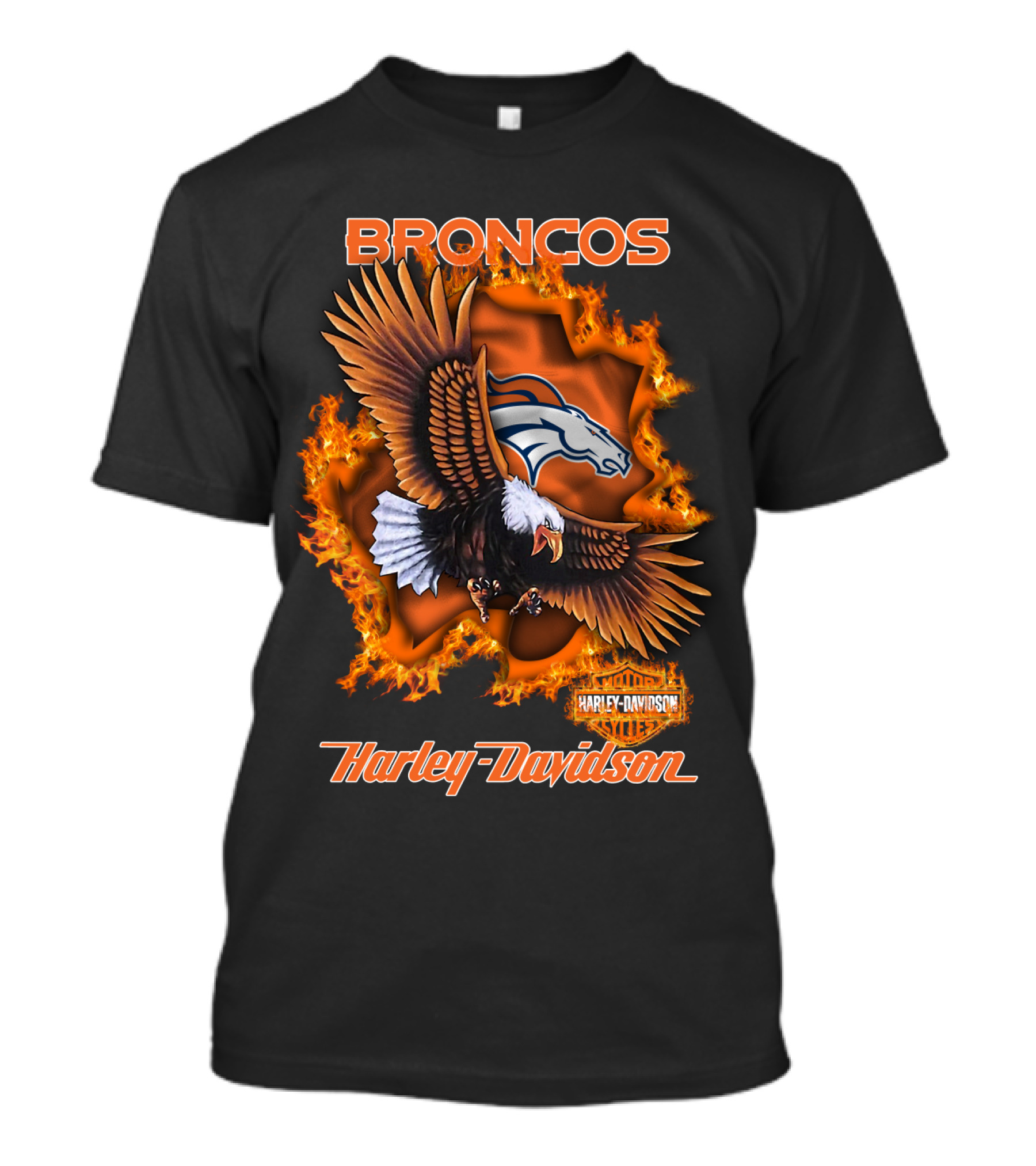 Broncos Harley Davidson Flaming Eagle Denver Broncos T-Shirt