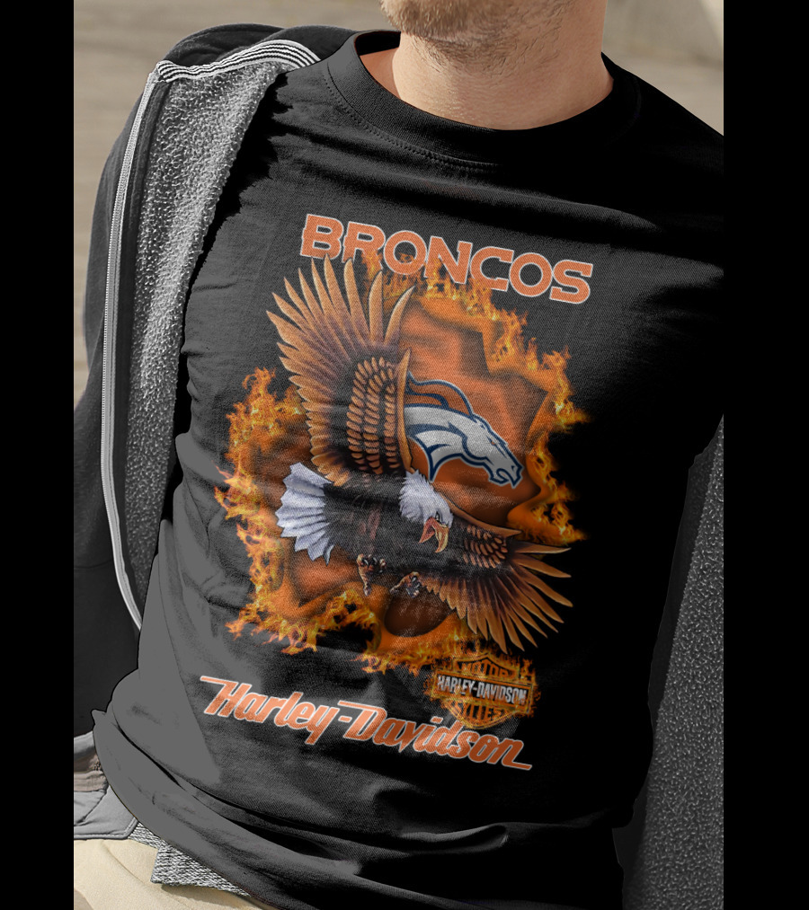 Broncos Harley Davidson Flaming Eagle Denver Broncos T-Shirt