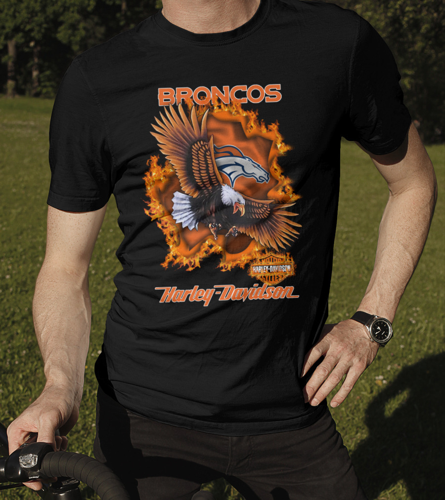 Broncos Harley Davidson Flaming Eagle Denver Broncos T-Shirt
