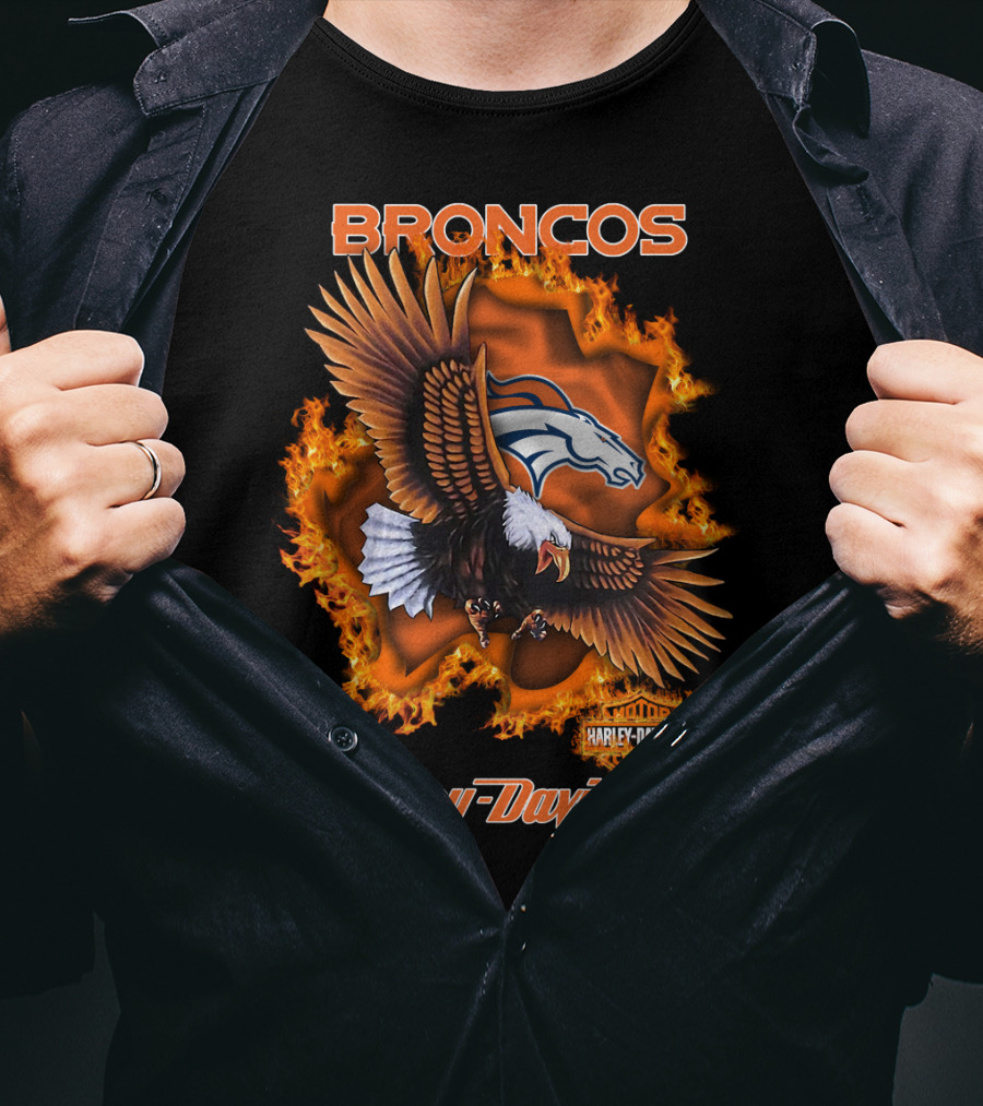 Broncos Harley Davidson Flaming Eagle Denver Broncos T-Shirt