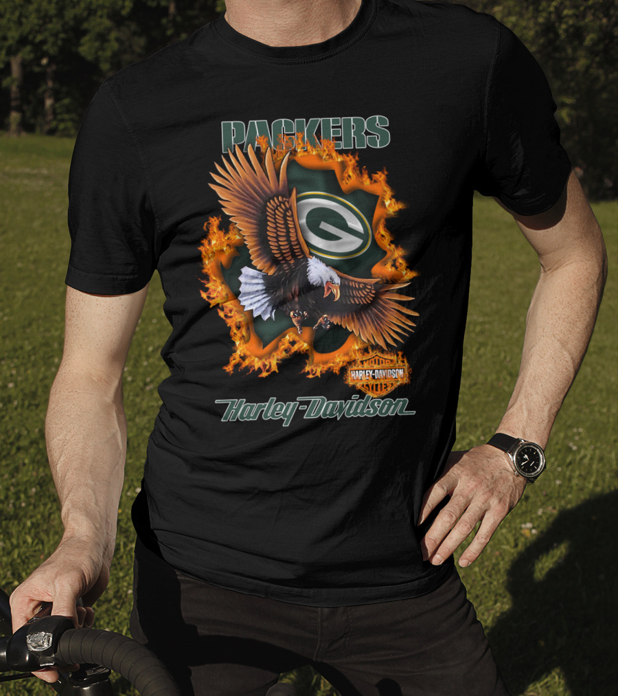 Packers Harley Davidson Eagle Flame T-Shirt