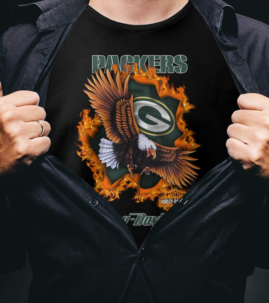 Packers Harley Davidson Eagle Flame T-Shirt