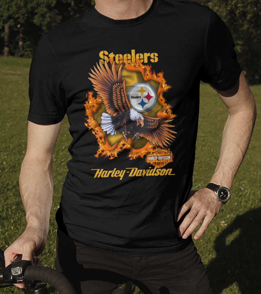 Steelers Harley Davidson Eagle And Flames T-Shirt