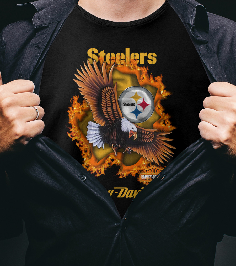 Steelers Harley Davidson Eagle And Flames T-Shirt