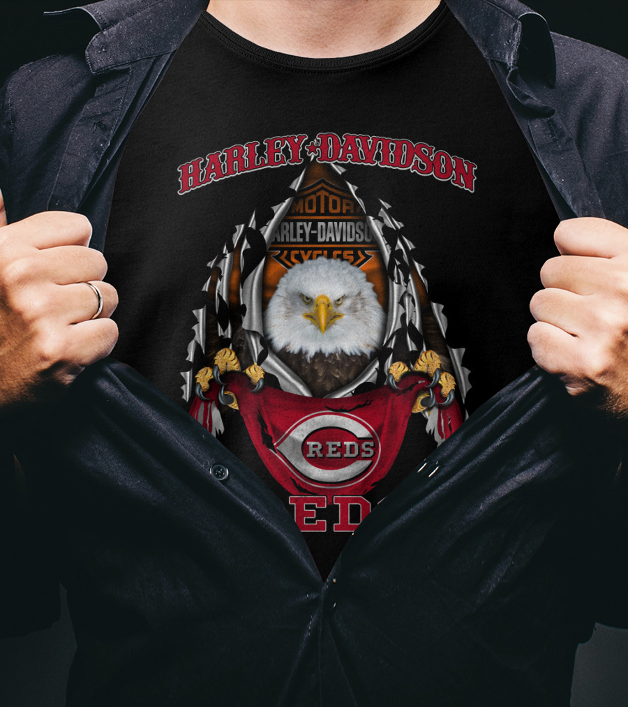 Harley Davidson Motor Cycles Cincinnati Reds Eagle T-Shirt
