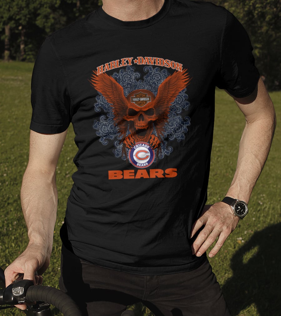 Harley Davidson Chicago Bears Skull And Wings T-Shirt