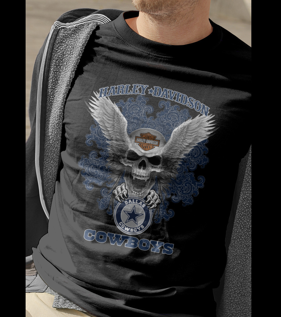 Harley Davidson Dallas Cowboys Skull Wings Nfl T-Shirt