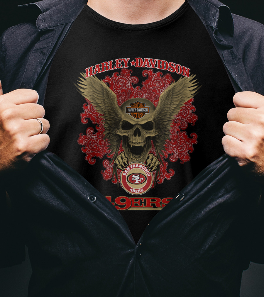 Harley Davidson San Francisco 49ers Nfl Skull Wings T-Shirt