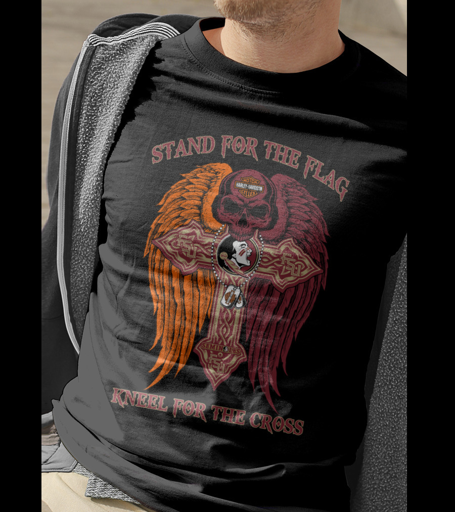 Stand For The Flag Kneel For The Cross Harley Davidson Florida State Seminoles T-Shirt
