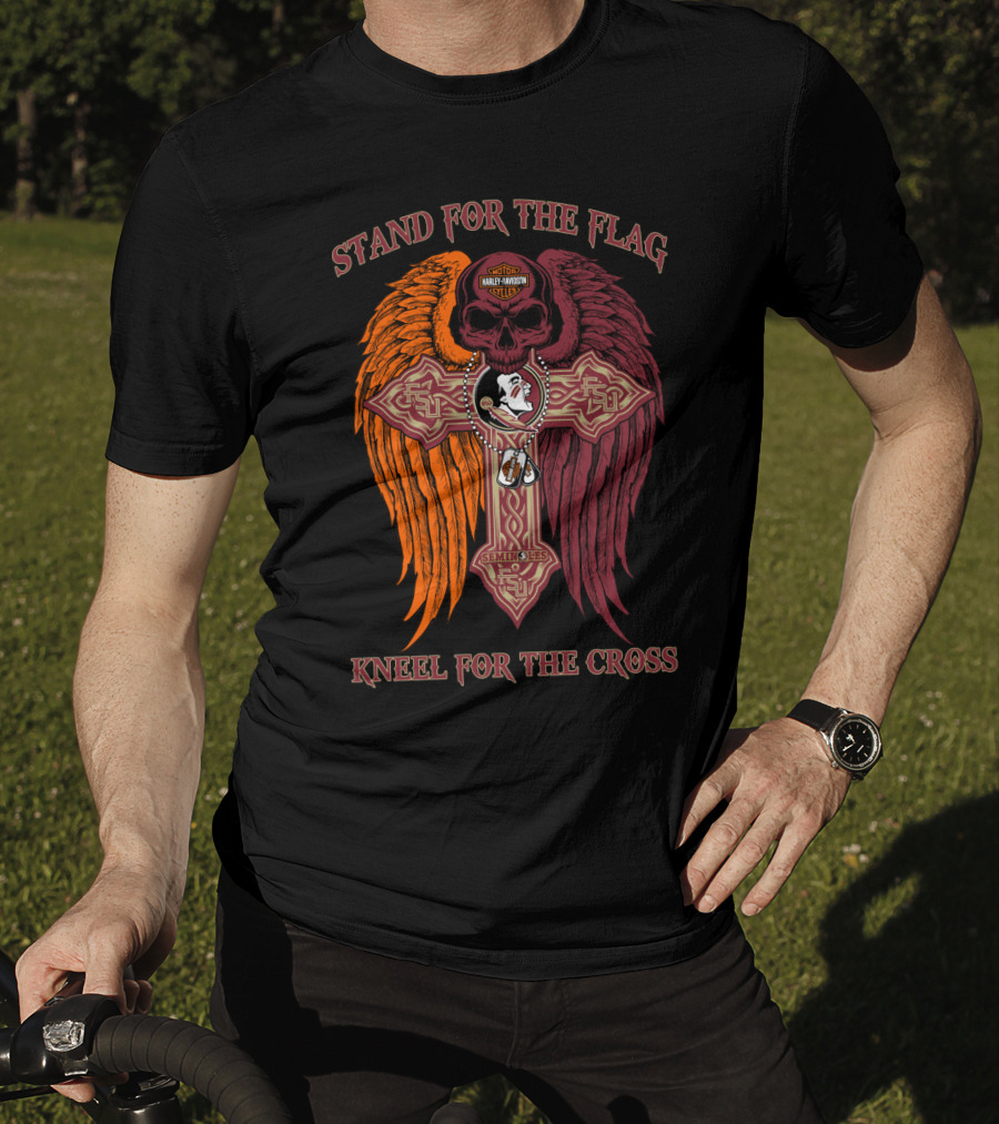 Stand For The Flag Kneel For The Cross Harley Davidson Florida State Seminoles T-Shirt