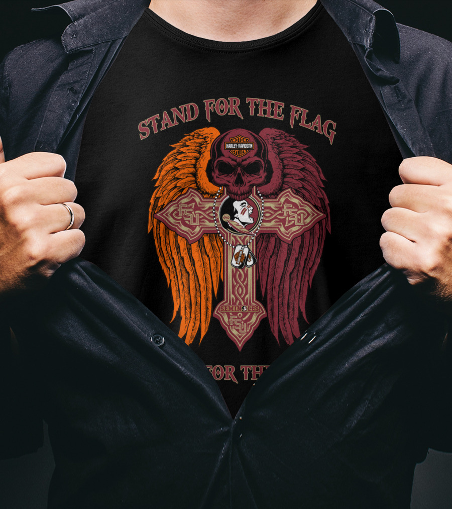 Stand For The Flag Kneel For The Cross Harley Davidson Florida State Seminoles T-Shirt