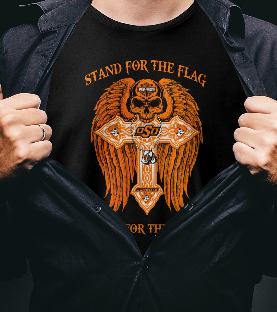 Stand For The Flag Kneel For The Cross Oklahoma State Cowboys Skull Cross T-Shirt