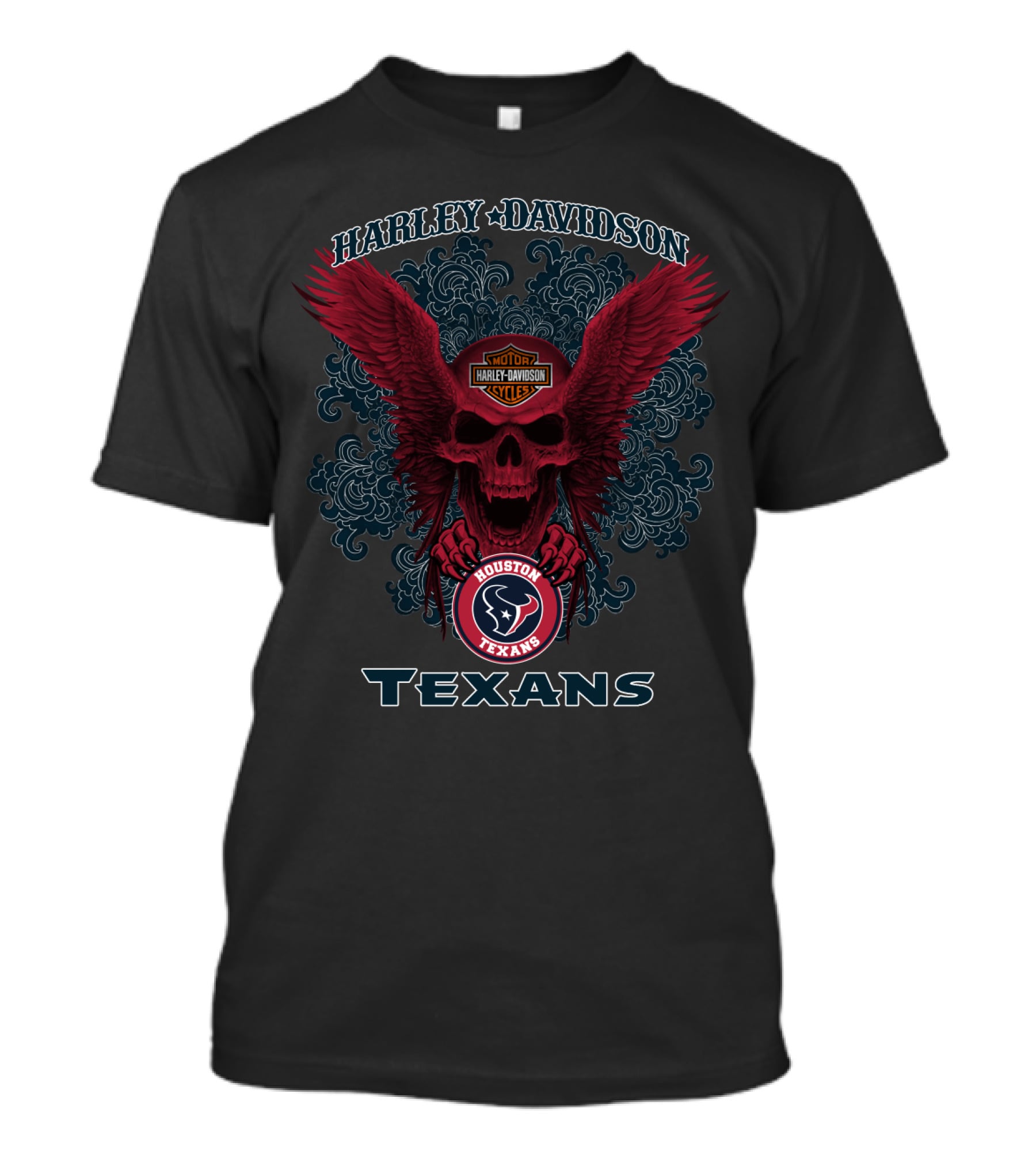 Harley Davidson Skull With Wings Houston Texans Nfl T-Shirt