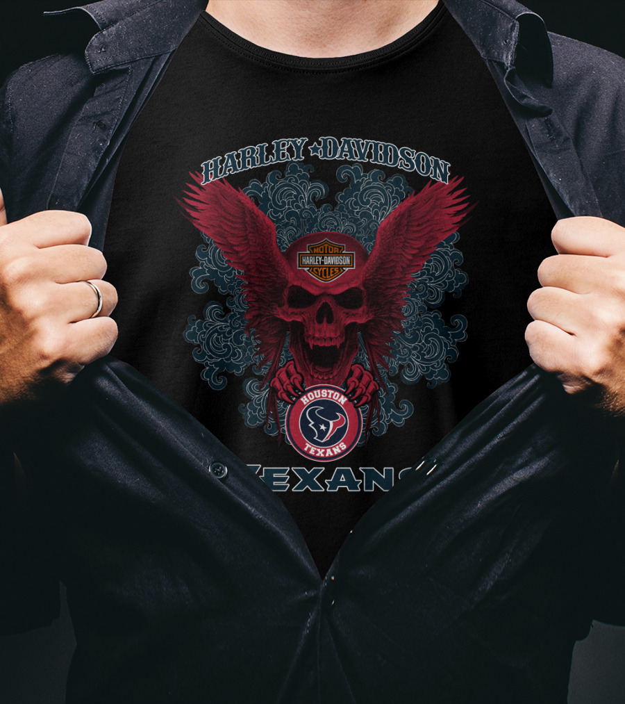 Harley Davidson Skull With Wings Houston Texans Nfl T-Shirt