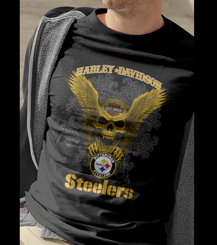 Harley Davidson Pittsburgh Steelers Skull Winged T-Shirt