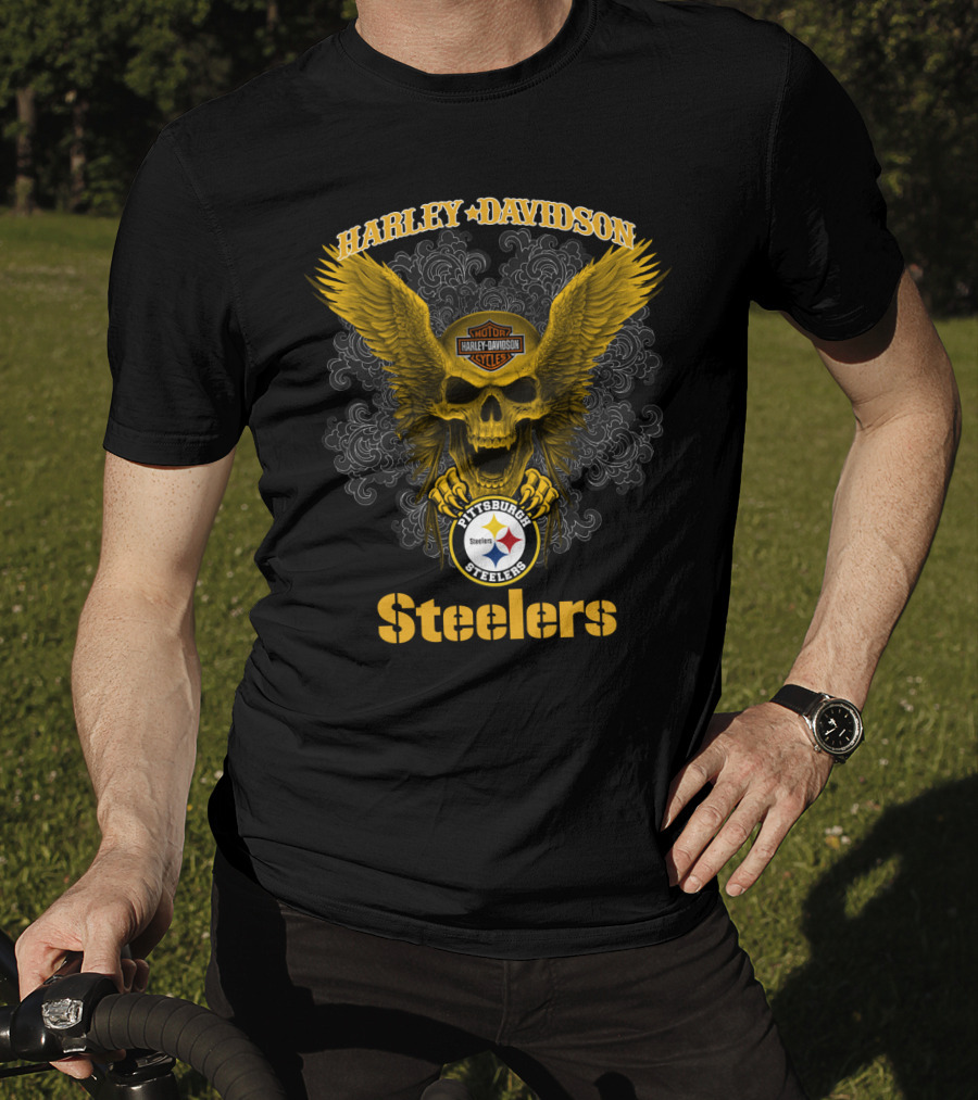 Harley Davidson Pittsburgh Steelers Skull Winged T-Shirt