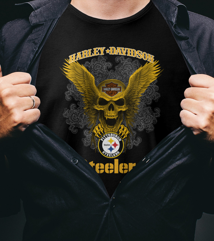 Harley Davidson Pittsburgh Steelers Skull Winged T-Shirt
