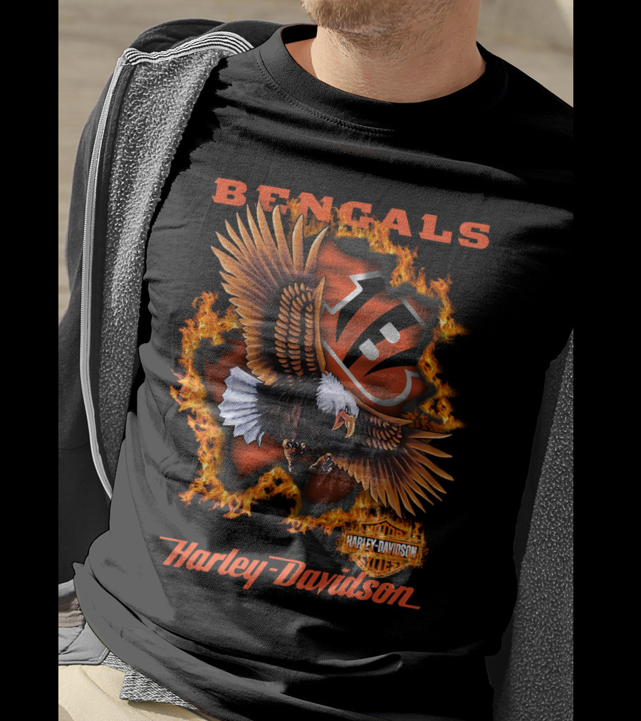 Bengals Harley Davidson Cincinnati Nfl 84 Eagle Flame T-Shirt