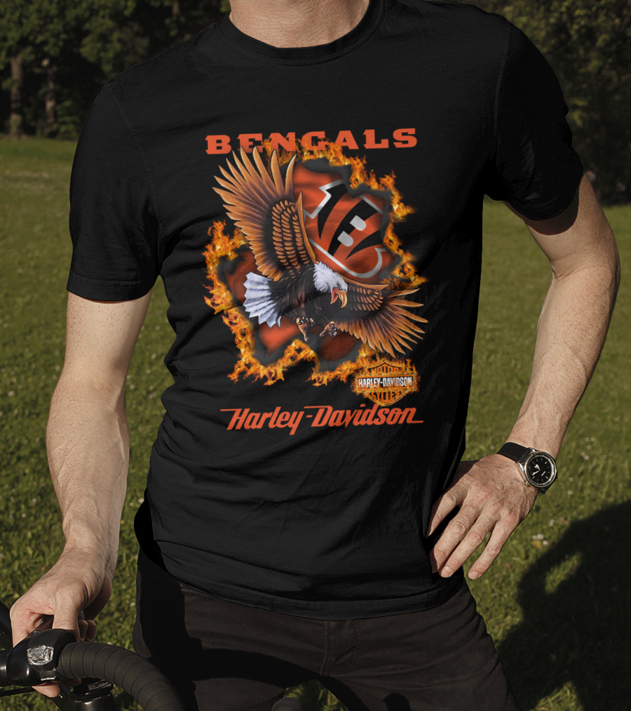 Bengals Harley Davidson Cincinnati Nfl 84 Eagle Flame T-Shirt