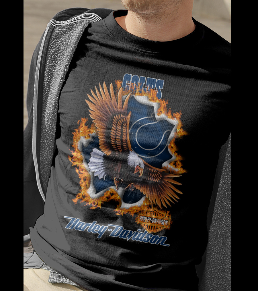 Colts Harley Davidson Eagle With Flame T-Shirt