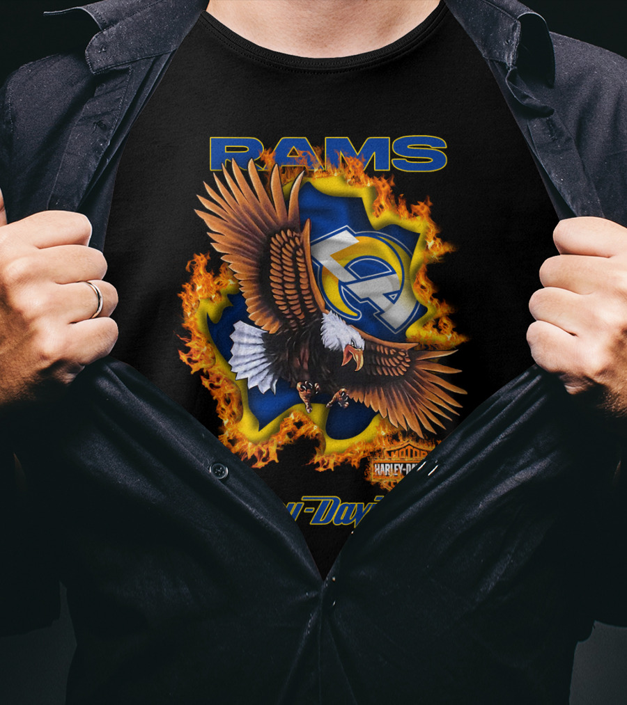 Rams Harley Davidson Los Angeles Nfl Eagle Flame T-Shirt