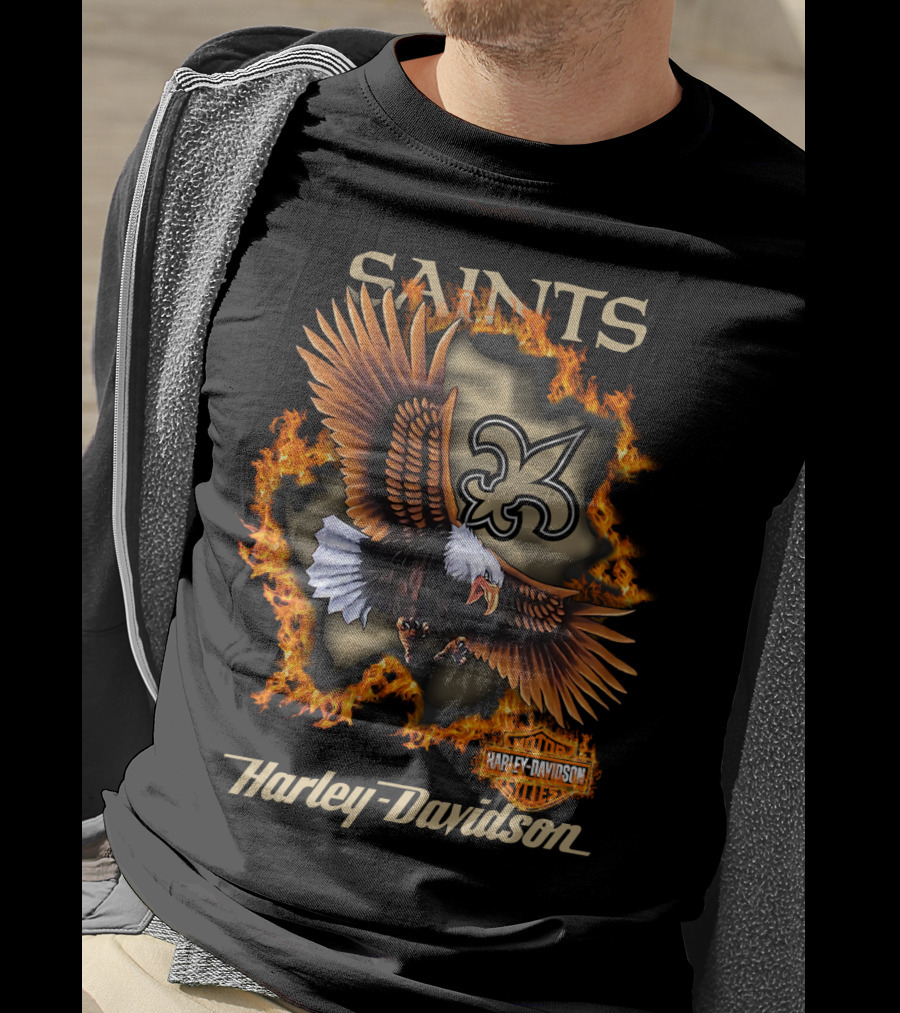 Saints Harley Davidson Eagle Fleur-De-Lis Nfl 84 New Orleans T-Shirt