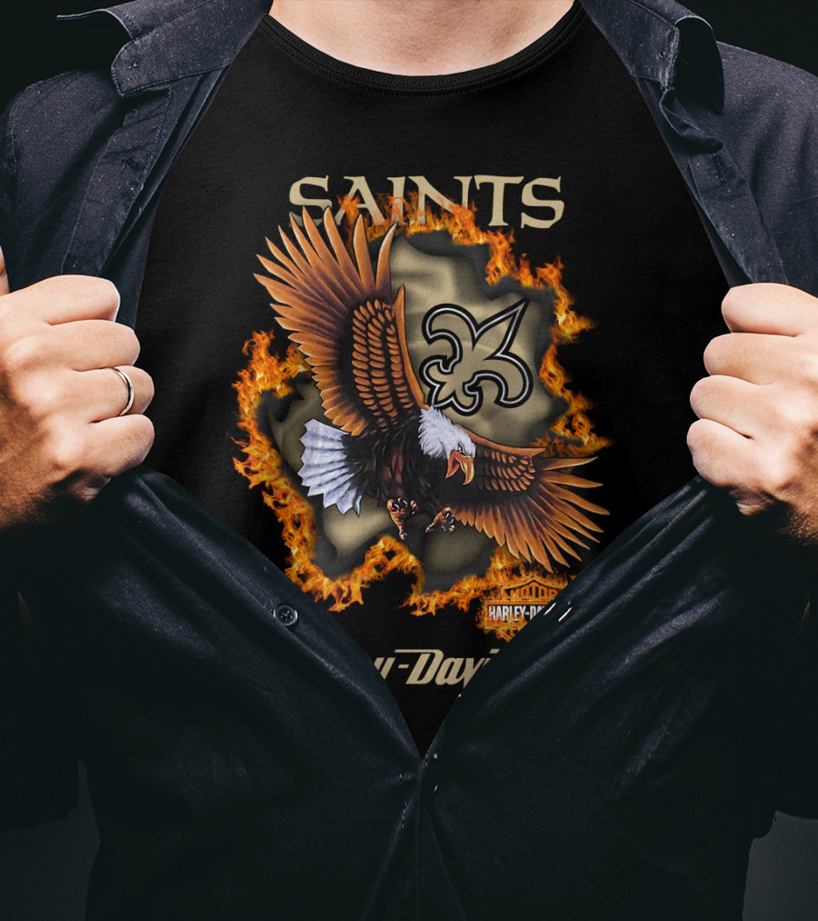 Saints Harley Davidson Eagle Fleur-De-Lis Nfl 84 New Orleans T-Shirt