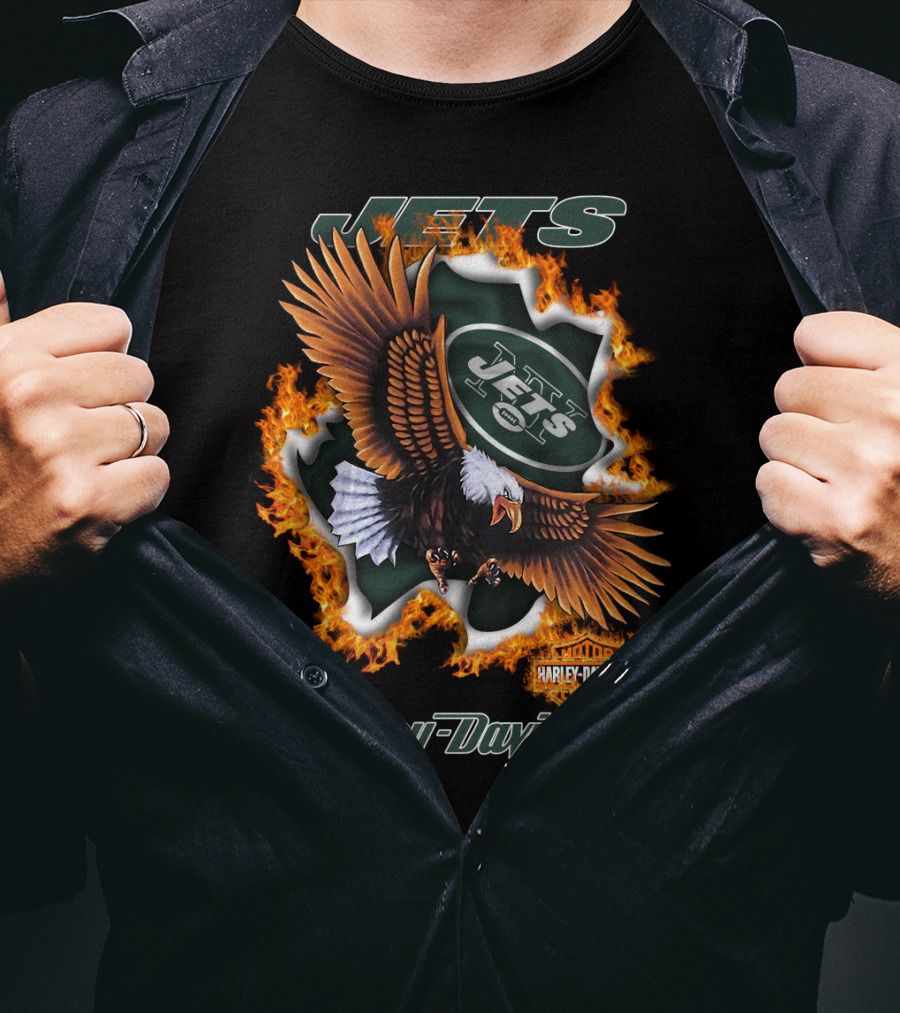 Harley Davidson New York Jets Eagle Flame Nfl 84 T-Shirt