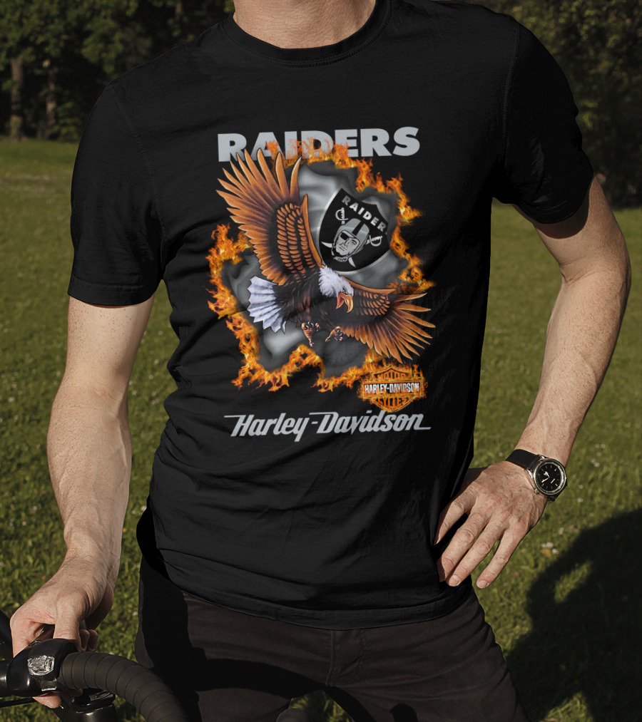 Raiders Harley Davidson Eagle Flames Nfl 84 Oakland Raiders T-Shirt
