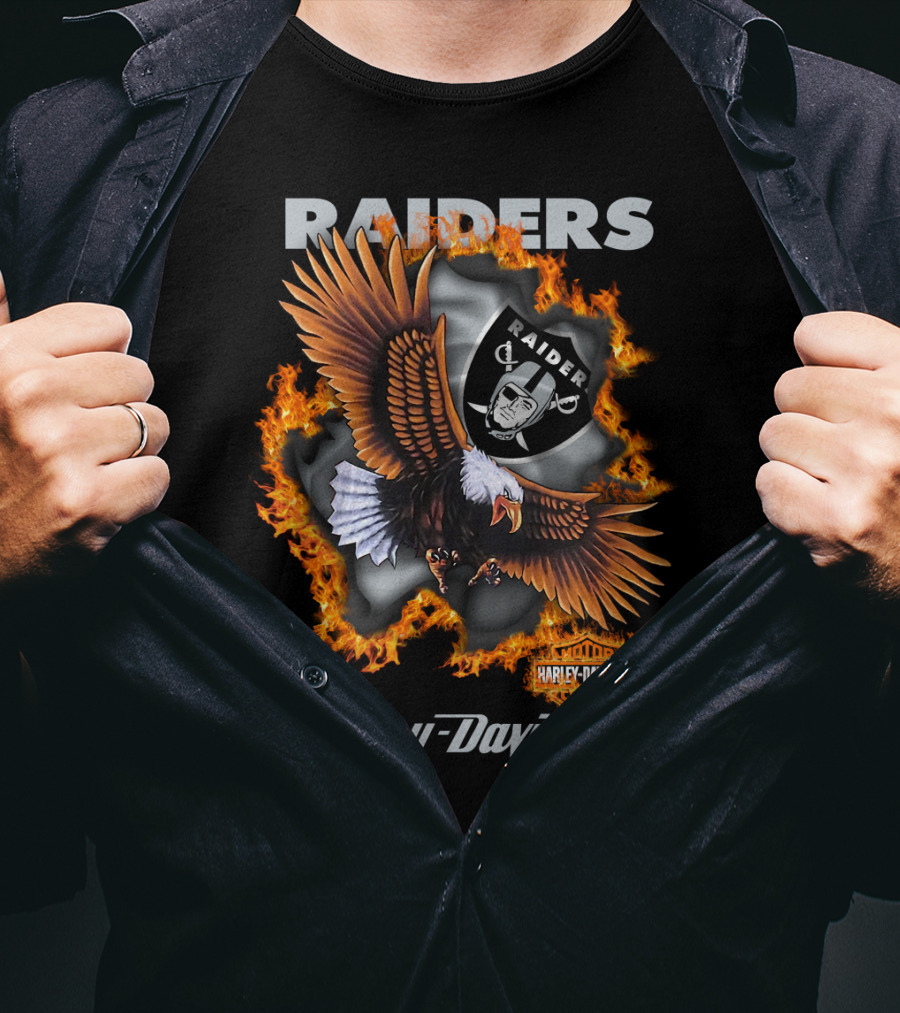 Raiders Harley Davidson Eagle Flames Nfl 84 Oakland Raiders T-Shirt