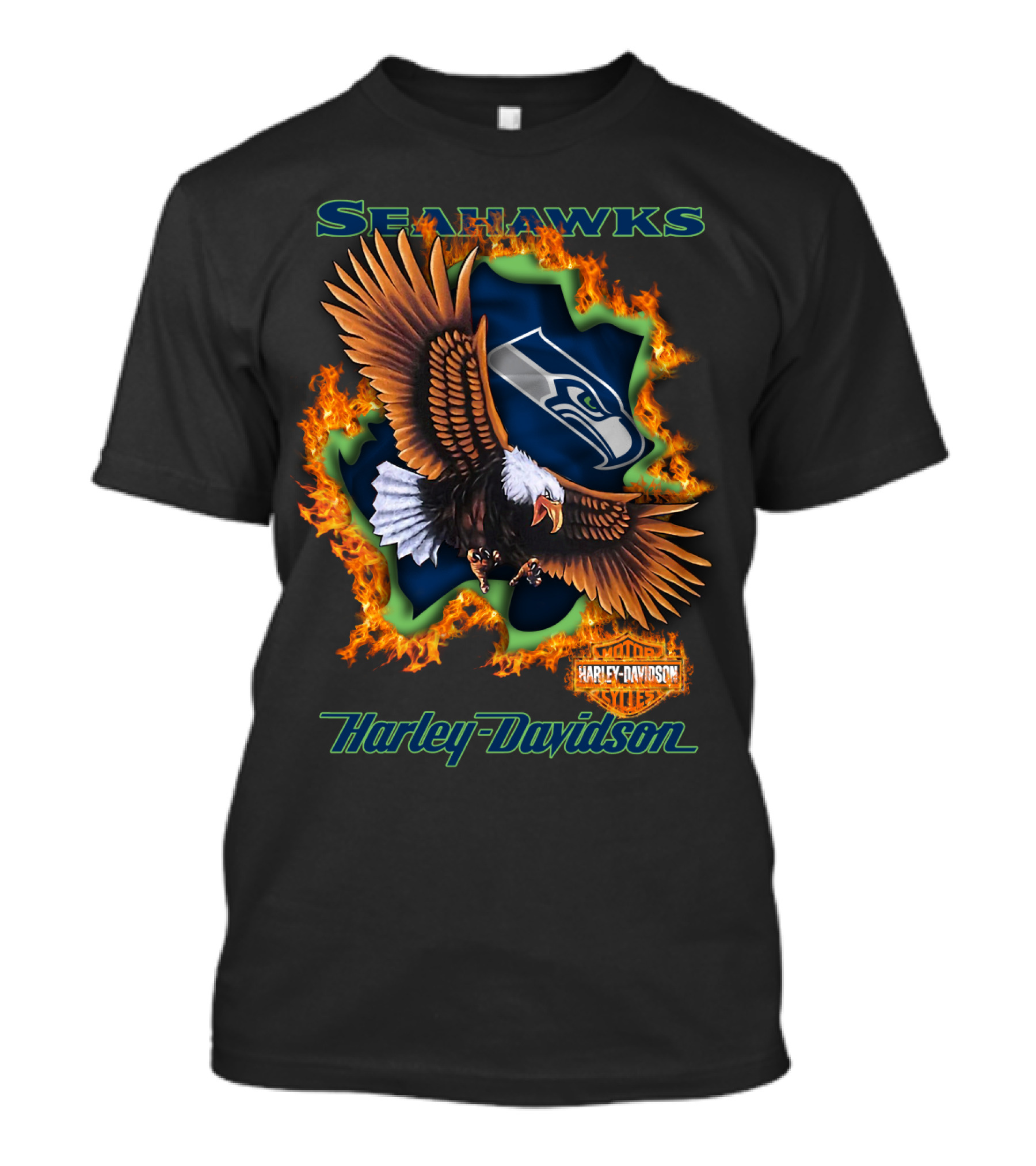 Seahawks Harley Davidson Nfl 84 Seattle Eagle Flame T-Shirt