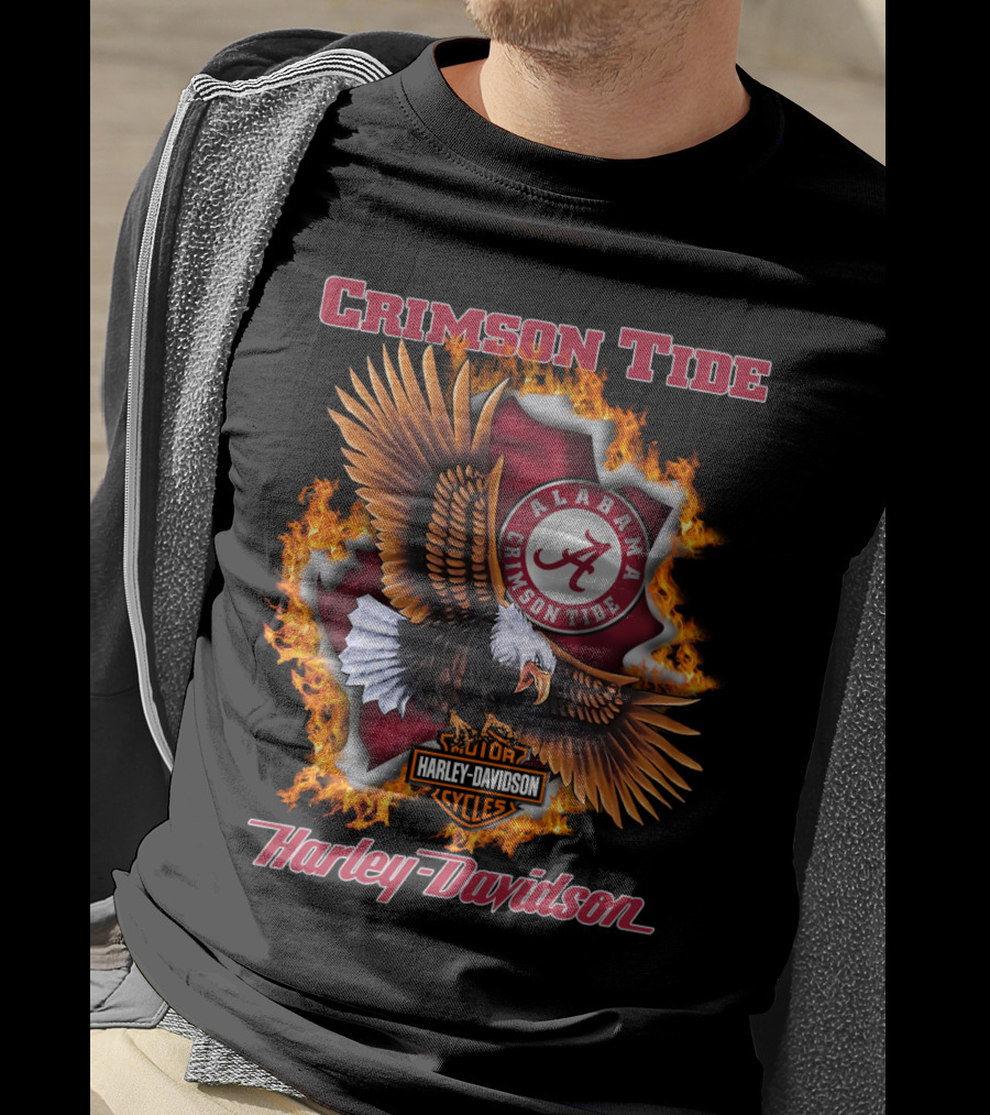 Crimson Tide Alabama Crimson Tide Harley Davidson Cycles Eagle Flame T-Shirt