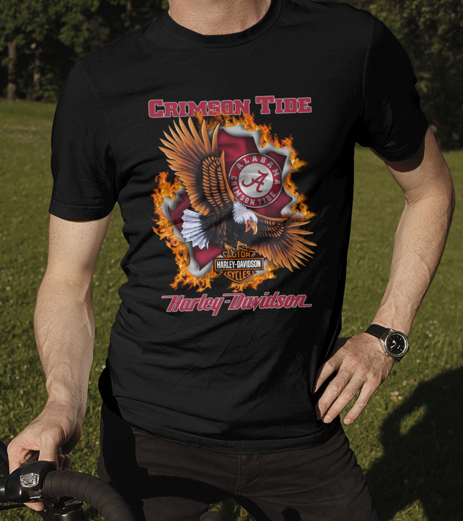 Crimson Tide Alabama Crimson Tide Harley Davidson Cycles Eagle Flame T-Shirt