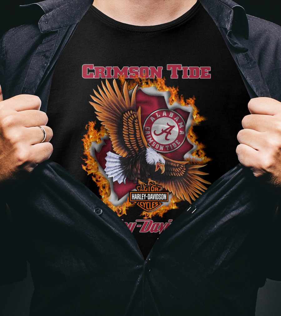 Crimson Tide Alabama Crimson Tide Harley Davidson Cycles Eagle Flame T-Shirt