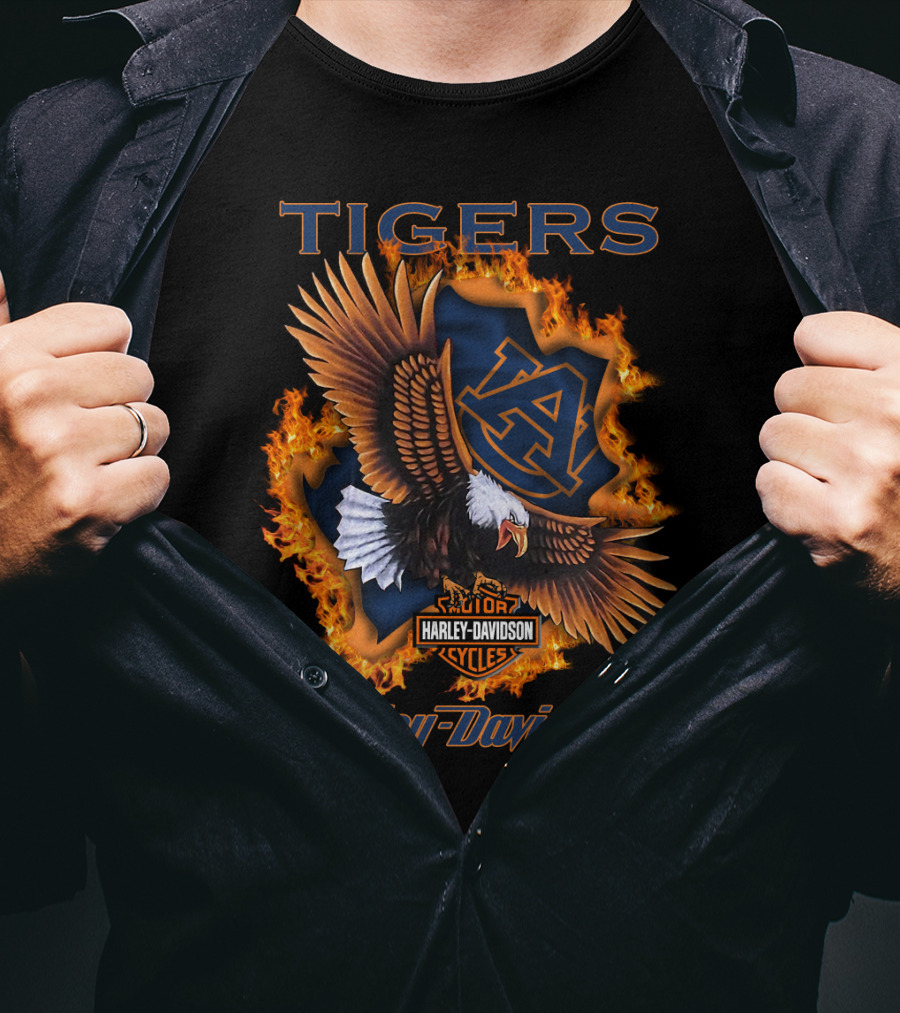 Harley Davidson Auburn Tigers Ncaa Eagle Fire Symbol T-Shirt