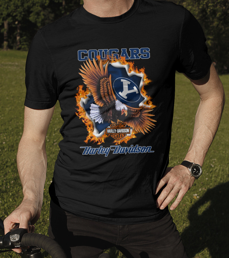 Byu Cougars Harley Davidson Ncaa 04.08 Eagle Flame Shield T-Shirt