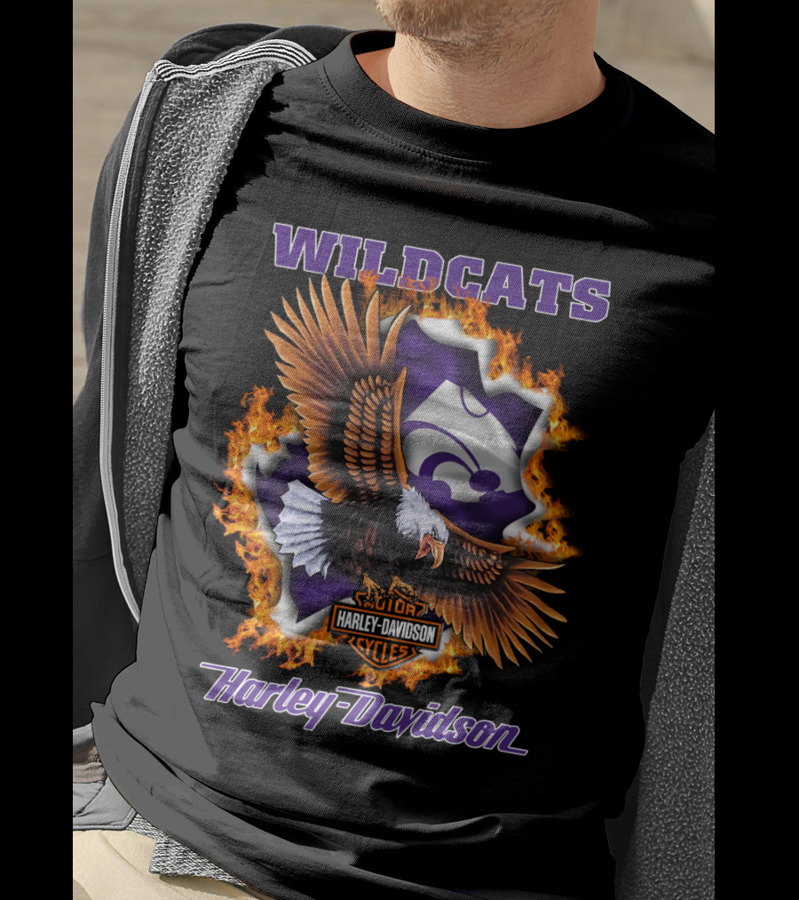 Wildcats Harley Davidson Kansas State Wildcat Logo With Eagle And Flames T-Shirt