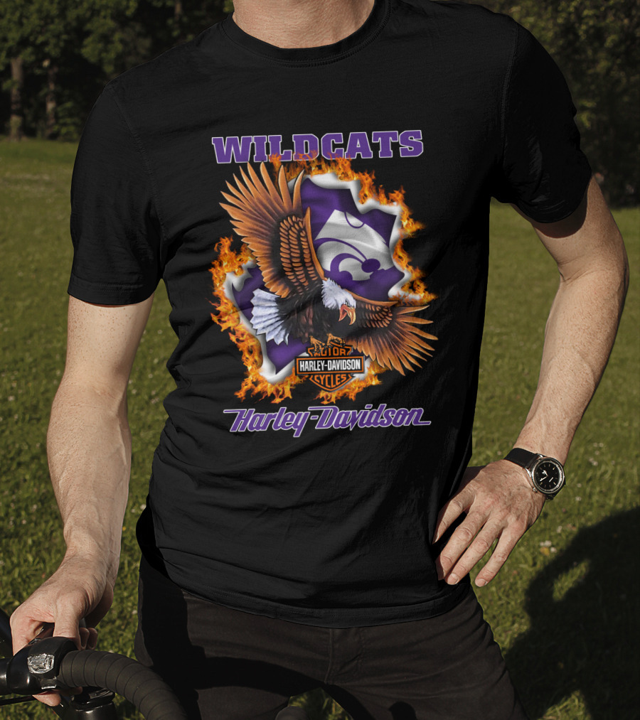 Wildcats Harley Davidson Kansas State Wildcat Logo With Eagle And Flames T-Shirt
