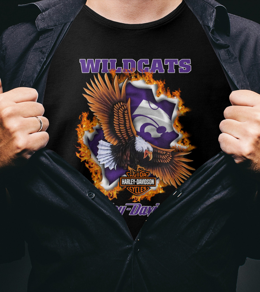 Wildcats Harley Davidson Kansas State Wildcat Logo With Eagle And Flames T-Shirt