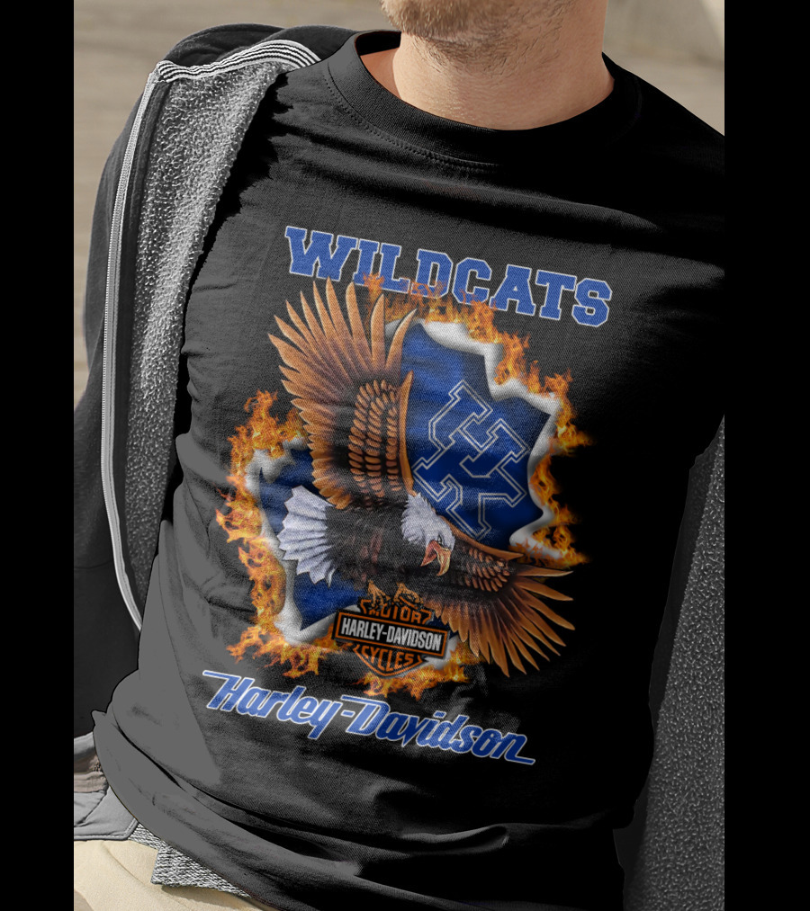 Kentucky Wildcats Harley Davidson Ncaa Eagle Flame T-Shirt