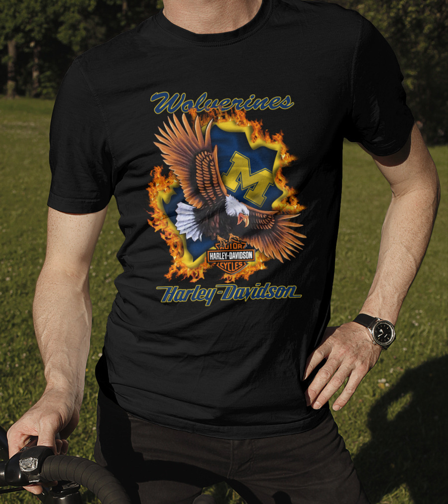 Wolverines Harley Davidson Ncaa Michigan Wolverines Logo Flame Eagle T-Shirt
