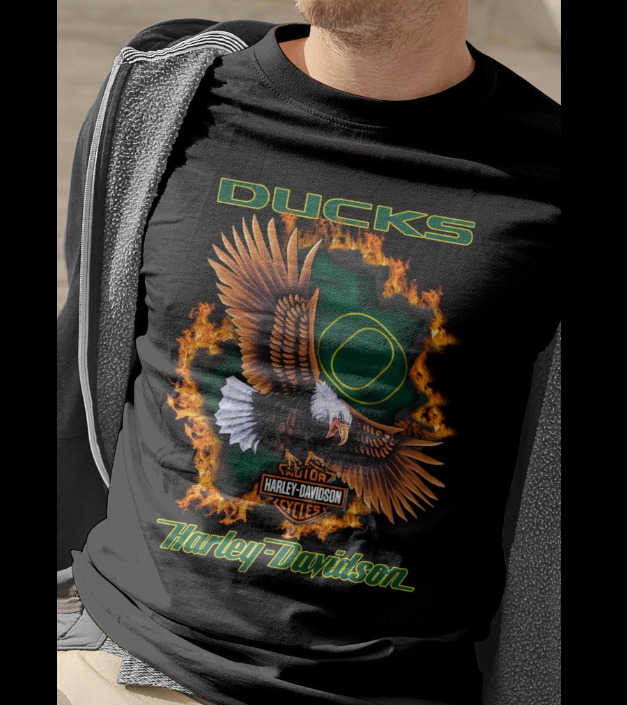 Harley Davidson Cycles Oregon Ducks Eagle Flames T-Shirt