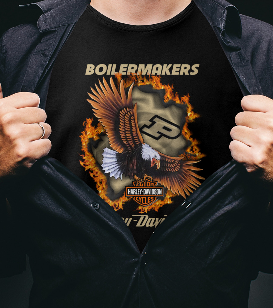 Boilermakers Harley Davidson Purdue Eagle And Flame T-Shirt