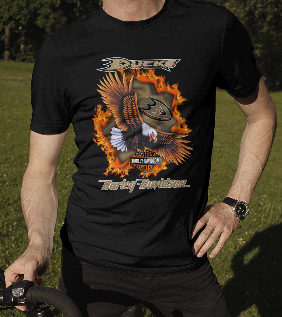 Anaheim Ducks Harley Davidson Cycles Eagle Flame T-Shirt