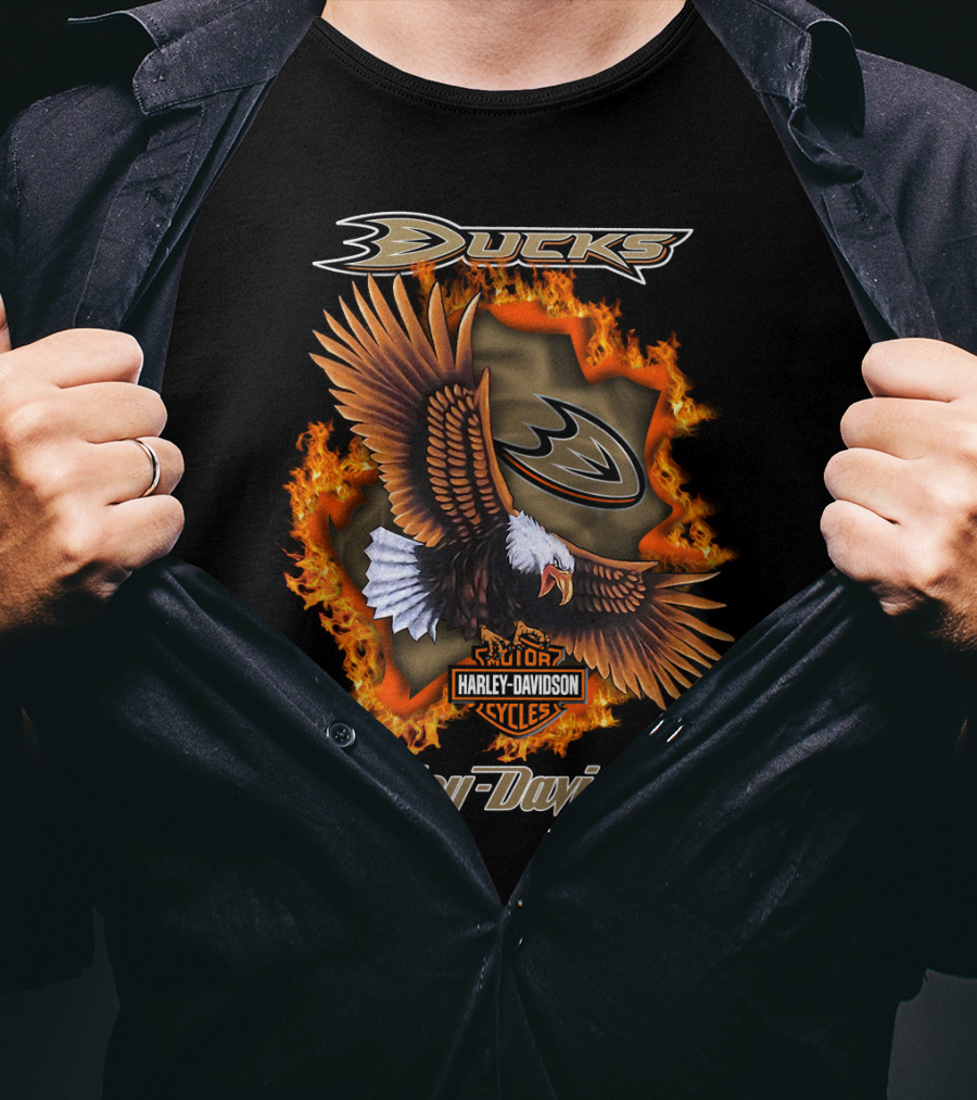 Anaheim Ducks Harley Davidson Cycles Eagle Flame T-Shirt