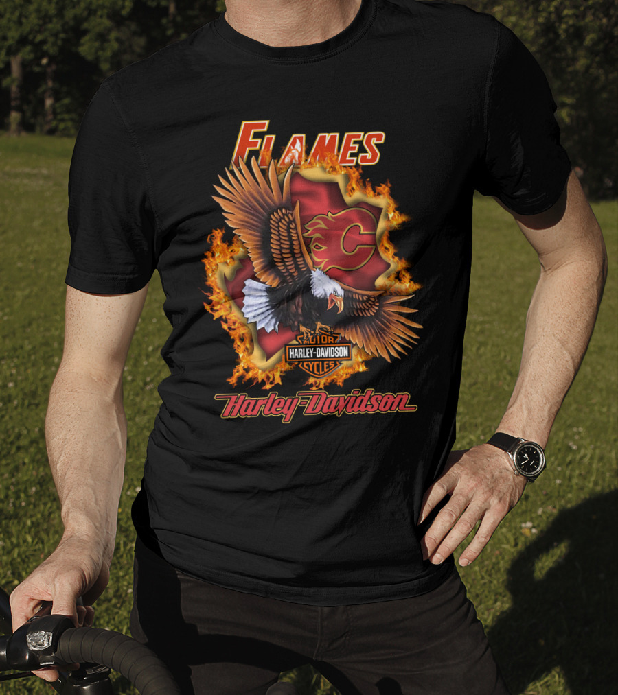 Harley Davidson Flames Nhl Calgary Flames Eagle T-Shirt
