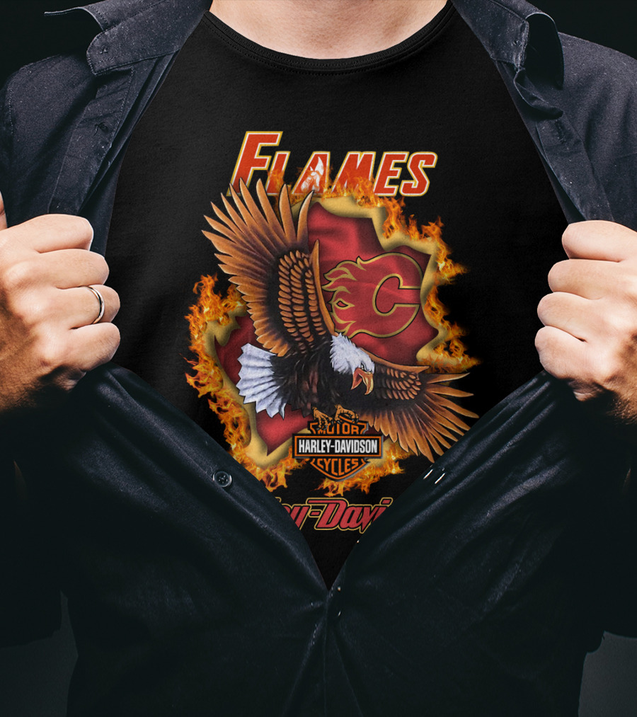 Harley Davidson Flames Nhl Calgary Flames Eagle T-Shirt