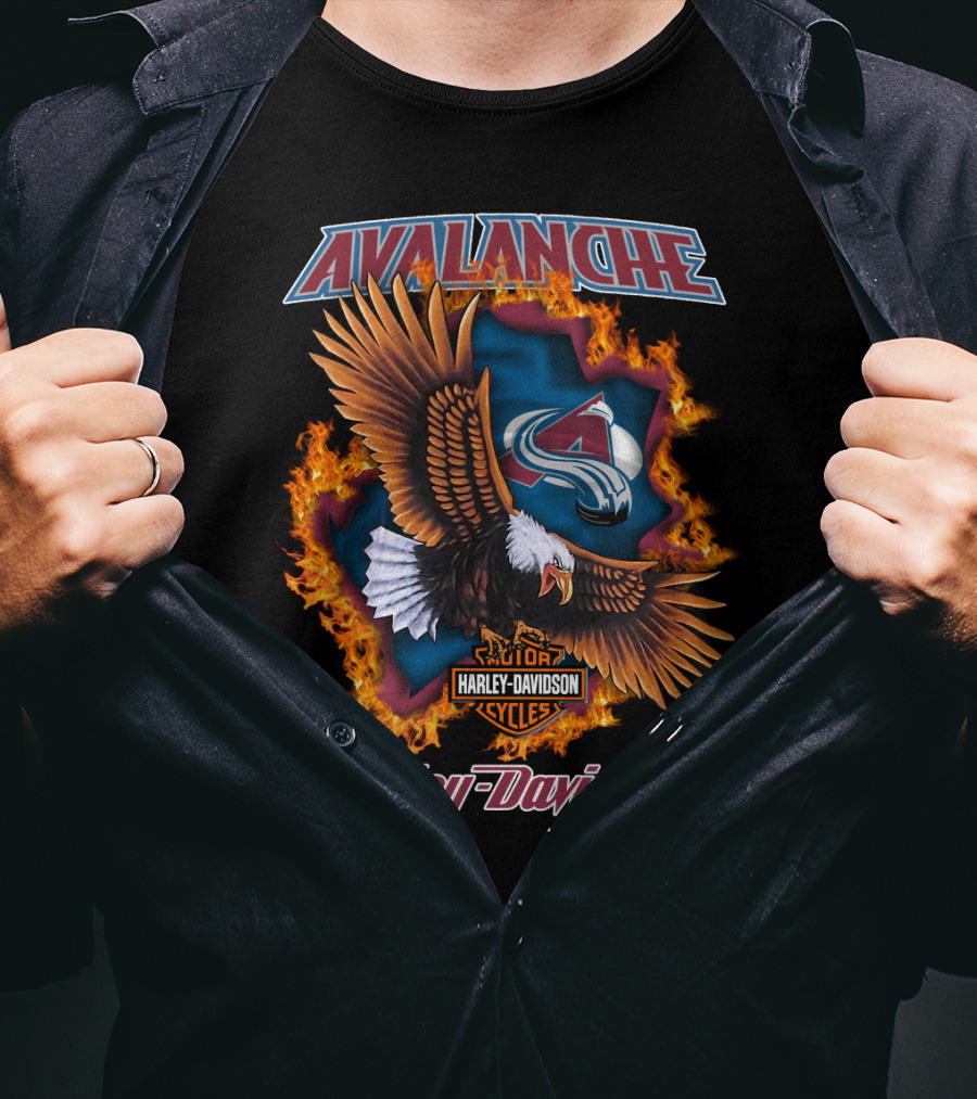 Avalanche Colorado Harley Davidson Nhl Eagle Flames T-Shirt